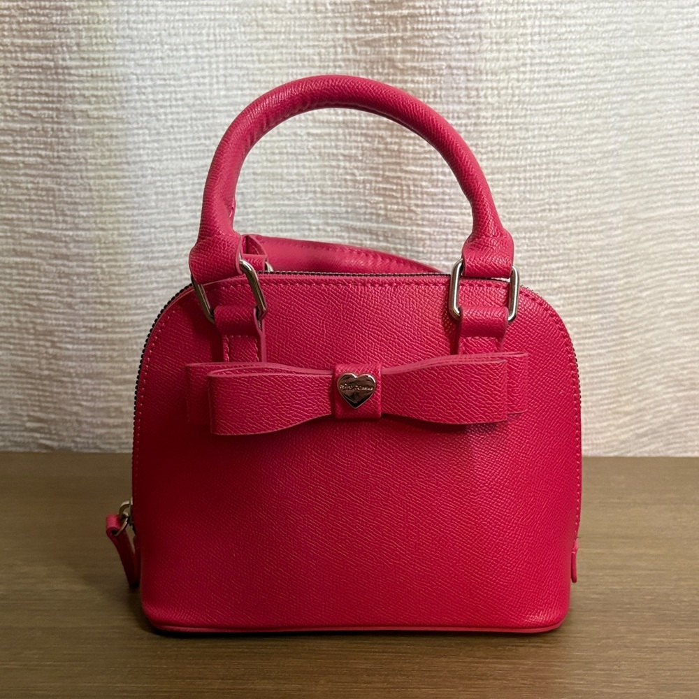 Betsey Johnson Hot Pink Mini Dome Satchel with Bow Accent